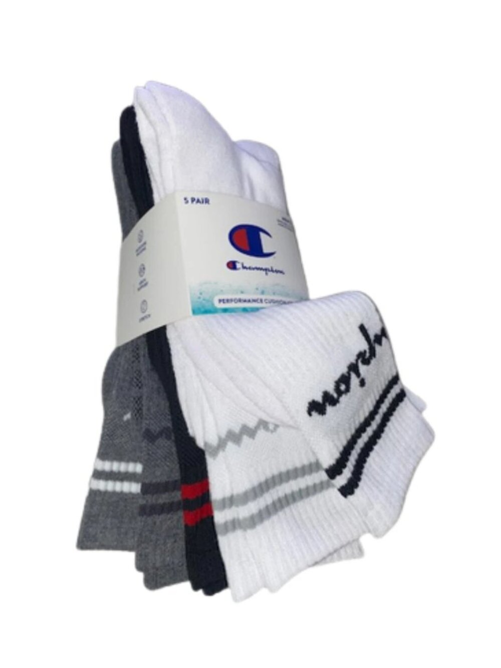 Champion 5 Pair Performance Cushion Crew Socks, Shoe Size 6-12.5